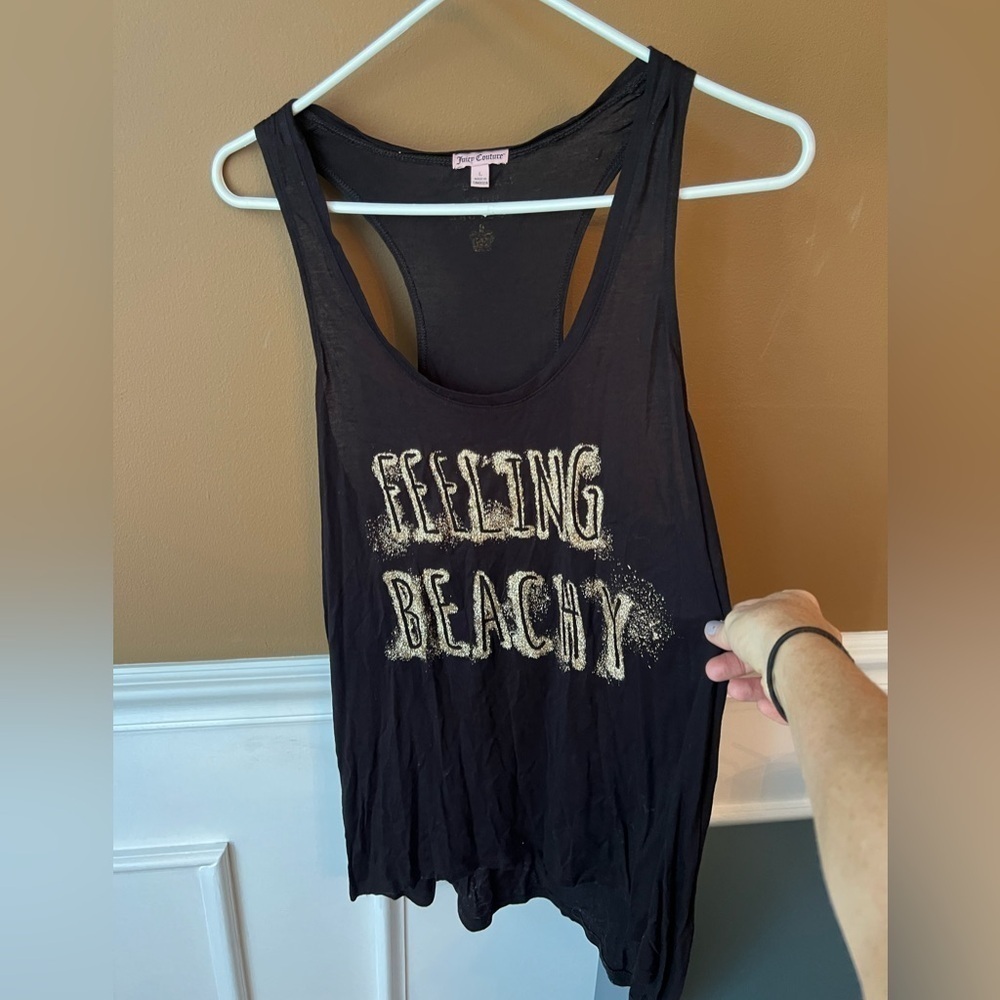 Juicy Couture VtG Black & Gold Sparkle Tank Top Cover-up Size L Beach Y2K Summer